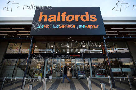 FILE PHOTO: A view of the Halfords store front in Rugby, Britain