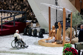 Pope Francis holds an audience with donors of the St. Peter's Square Christmas tree and Nativity scene, at the Vatican