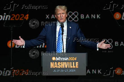 FILE PHOTO: Republican presidential nominee Donald Trump attends the crypto conference in Nashville