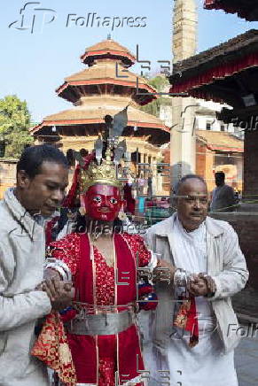 Hindu devotees take part in Naradevi dance festival in Kathmandu