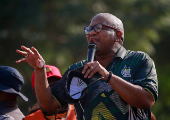 Secretary-General of the African National Congress Fikile Mbalula speaks to supporters at an election rally in Verulam