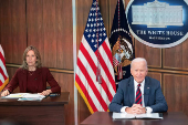 U.S. President Joe Biden receives a briefing on preparations for Hurrican Milton at the White House