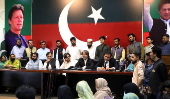 PTI party press conference regarding military courts trials of civilians in Islamabad