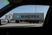 A Maersk container is transported by truck, in Malaga