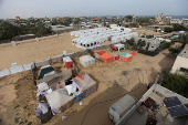 A view of tents set up for displaced Palestinians amid fears of Israeli ground offensive on Rafah, in Khan Younis in the southern Gaza Strip