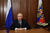 Russian President Putin makes a televised address in Moscow