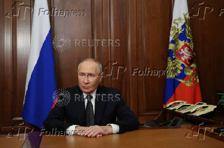 Russian President Putin makes a televised address in Moscow