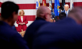 U.S. President Biden attends a dinner with U.S. service members and their families ahead of Thanksgiving at U.S. Coast Guard Sector New York on Staten Island