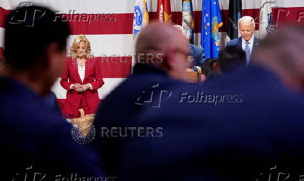 U.S. President Biden attends a dinner with U.S. service members and their families ahead of Thanksgiving at U.S. Coast Guard Sector New York on Staten Island