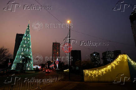 Light installations are pictured ahead of Christmas celebration in Abidjan