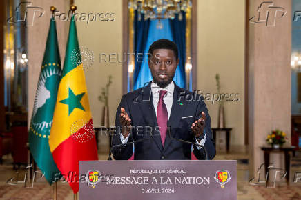FILE PHOTO: Senegal's newly elected president Bassirou Diomaye Faye addresses the nation in Dakar