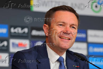 UCI President Lappartient attends a press conference in Zurich