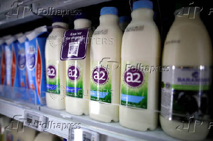 FILE PHOTO: A2 milk is seen on a supermarket shelf in Singapore