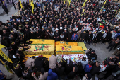 Funeral of Hezbollah fighters who were killed during hostilities with Israeli forces, in Maarakeh