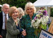 Britain's Queen Camilla attends a Garden Party in celebration of Rye's literary history at the Lamb House