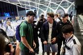 FILE PHOTO: French rugby players Oscar Jegou and Hugo Auradou leaves Argentina