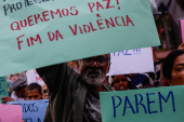 Residents protest against police violence in Paraisopolis favela, Sao Paulo