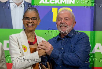 O presidencivel Lula (PT) e a ex-ministra Marina Silva durante coletiva