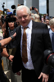 WikiLeaks founder Julian Assange following a hearing at U.S. District Court in Saipan