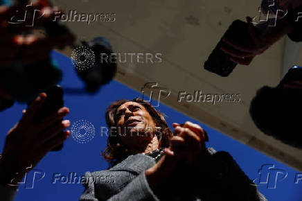 Democratic presidential nominee U.S. Vice President Kamala Harris boards Air Force Two to depart for Michigan