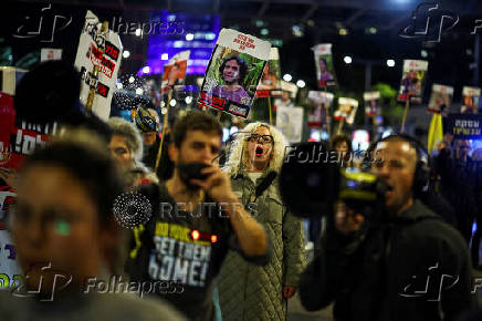 Israelis protest demanding the release of hostages who were kidnapped during the deadly October 7, 2023 attack, in Tel Aviv