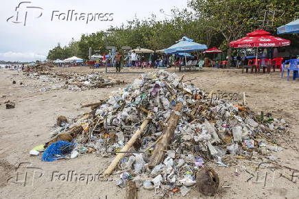 Waste accumulation along Bali's Kuta beach