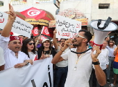 Tunisia's Free Destourian Party supporters protest for release of party leader Abir Moussi