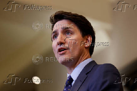 Canada's Prime Minister Justin Trudeau takes part in a press conference on Parliament Hill in Ottawa