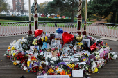 Flowers and tributes are placed at the bandstand in West Park to remember former One Direction singer Liam Payne, in Wolverhampton