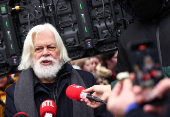 Anti-whaling environmental activist Paul Watson attends a press conference in Paris