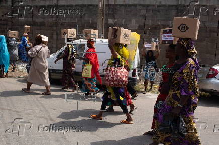 Boxes of supplies are distributed to the poor in Lagos