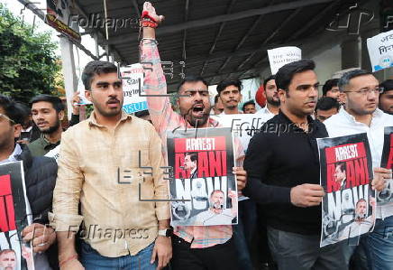 Student wing of the Indian National Congress protest against Indian industrialist Gautam Adani