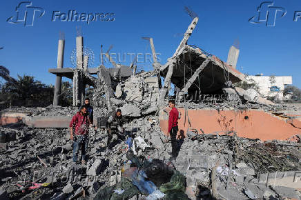 Aftermath of an Israeli strike on a house, in Deir Al-Balah in the central Gaza Strip