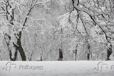 Heavy winter snowfall in Belgrade