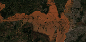 A satellite image shows a view of an area after flooding in Porto Alegre