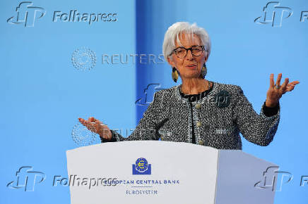 ECB President Christine Lagarde addresses the media in Frankfurt