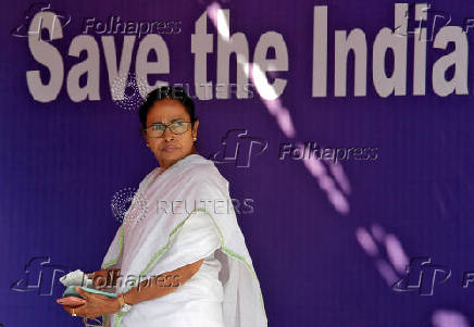 FILE PHOTO: Mamata Banerjee, Chief Minister of the state of West Bengal, looks on during a sit-in in Kolkata