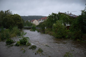 A view shows the flooded river Grosse Gusen after heavy rainfalls, in Gallneukirchen