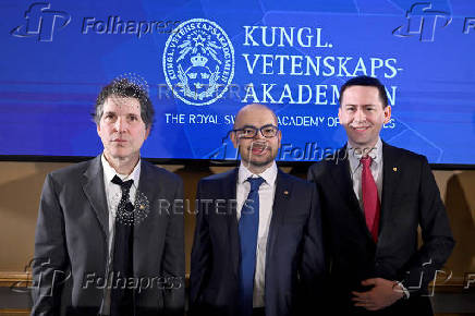 Nobel Prize Laureates 2024 Chemistry during a press conference, in Stockholm