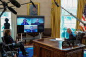 U.S. President Joe Biden attends a briefing on the federal response to the wildfires across Los Angeles