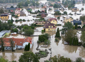 A drone view shows the flood-affected area in Ostrava