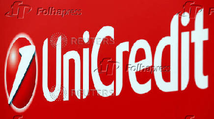 FILE PHOTO: Unicredit bank logo is seen on a banner downtown Milan