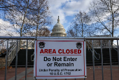 Security fencing encircles the US Capitol building in Washington