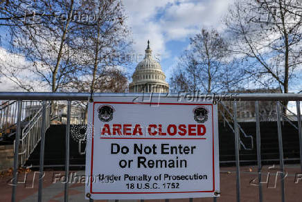 Security fencing encircles the US Capitol building in Washington