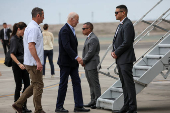 U.S. President Joe Biden boards Air Force One in Lima