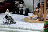 Pope Francis holds an audience with donors of the St. Peter's Square Christmas tree and Nativity scene, at the Vatican