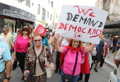 Tunisia's Free Destourian Party supporters protest for release of party leader Abir Moussi