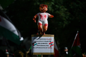 People demonstrate in support of Palestinians in Gaza, in London