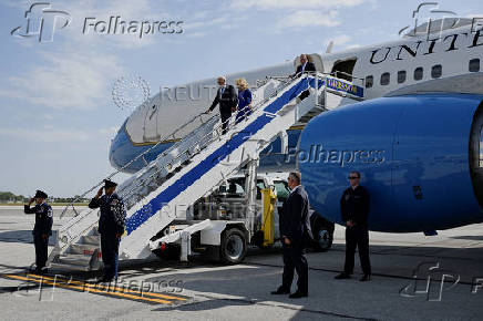 U.S. President Joe Biden and first Lady Jill Biden arrive in South Bend, Indiana