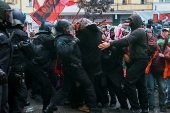 Protesters attend a demonstration in support of Palestinians, in Berlin